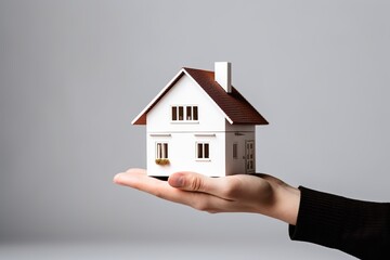 Fototapeta na wymiar model of house holding in hand