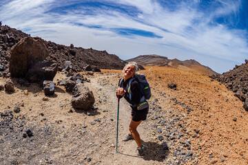 Female hiker hiking the beautiful Teide national park in Tenerife