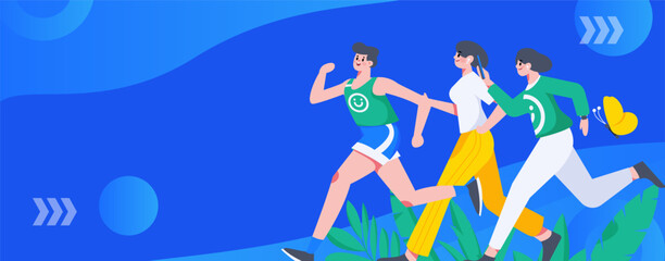 Vector internet operation hand-drawn illustration of people exercising and running healthy
