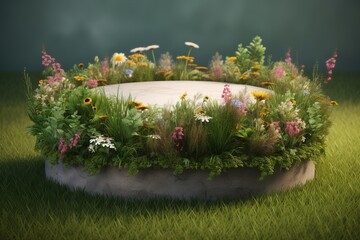 podium covered with small flowers and grass