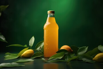 bottle of mango juice oil with leaves