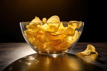 potato chips in a glass bowl and table