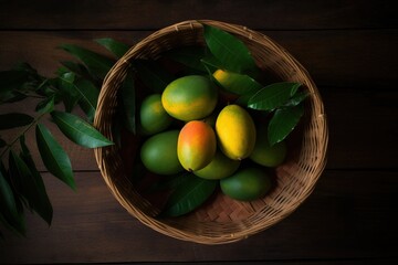 basket of green and yellow mangoes