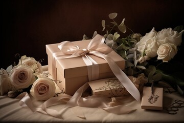 decorated gift box with a white rose
