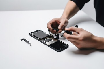 close up of a hand repairing phone