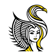 Isis, goddess of life and magic in Egyptian mythology. Retro style egyptian attractive woman, emblem for company, conceptual  vector illustration
