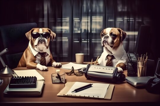 Two cute boxer dogs do business