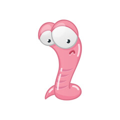 Funny cartoon worm. Cartoon illustration of a funny sad worm isolated on a white background. Vector 10 EPS.
