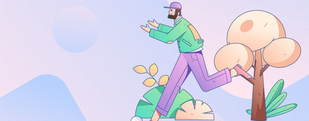 Vector internet operation hand-drawn illustration of people exercising and running healthy
