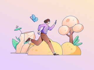 Vector internet operation hand-drawn illustration of people exercising and running healthy
