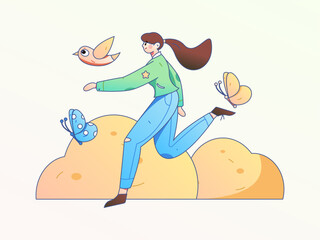 Vector internet operation hand-drawn illustration of people exercising and running healthy
