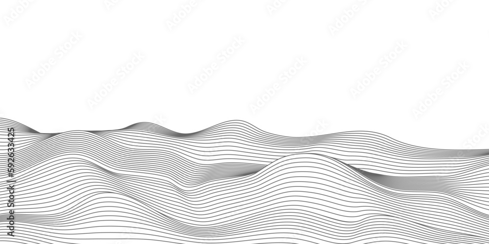 Poster line waves and forms pattern, abstract isolated black outline stripes and curves of flow