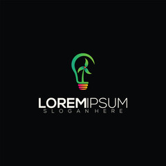 bulb lamp and leaf logo design colorful template illustration