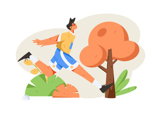 Vector internet operation hand-drawn illustration of people exercising and running healthy
