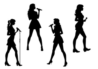 Vector silhouettes of four singer girls