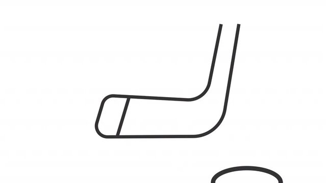 Animated stick and puck linear icon. Hitting puck. Hockey equipment. Sport tournament. Seamless loop HD video with alpha channel on transparent background. Outline motion graphic animation