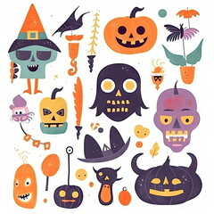 Halloween clipart elements set, white background