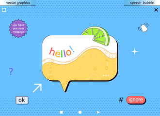 Creative speech bubble. Symbolizes various communication problems in social networks and the Internet. Cartoon message frame with lime and alcohol drink. Drunk post.