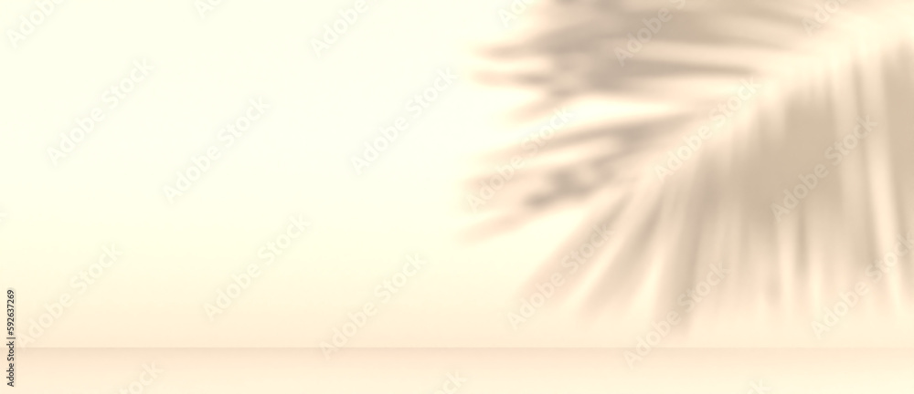 Wall mural blurred shadow of palm leaves on a yellow wall. abstract minimal background for a product presentati