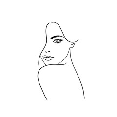 Young woman face with lush eyelashes. Beautiful girl face on a white background. Vector illustration. Glamour fashion beauty woman face illustration,eyelash extension.