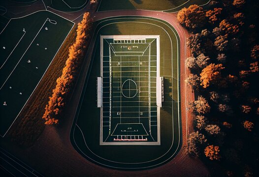 Aerial View Of American Football Field. Generative AI