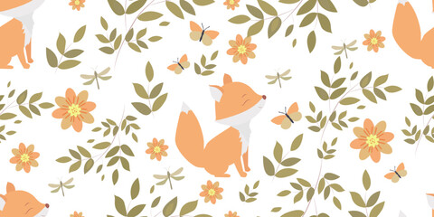 Naklejka premium Seamless baby pattern foxes. Great for printing on fabric and paper.