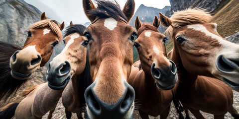 A Group Of Horse Taking Selfie Hyper Realistic Realism Style Generative Ai Digital Illustration Part#140423