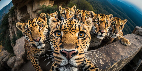 A Group Of Jaguar Taking Selfie Hyper Realistic Realism Style Generative Ai Digital Illustration Part#140423