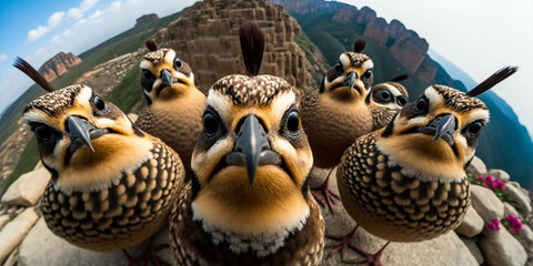 A Group Of Quail Taking Selfie Hyper Realistic Realism Style Generative Ai Digital Illustration Part#140423