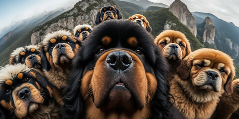 A Group Of Tibetan Mastiff Taking Selfie Hyper Realistic Realism Style Generative Ai Digital Illustration Part#140423