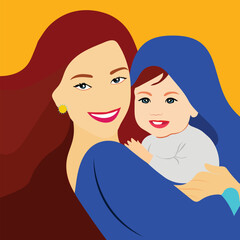 Fototapeta premium A child on his mother's breast, happy mothers Day.vector Artwork