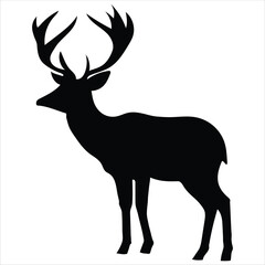 Black silhouette of deer with huge horns on white background-vector Artwork