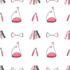 Watercolour pattern, set of exercise bands, sports at home, sports day 