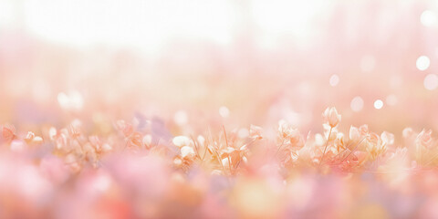 Soft particles background, pink and light blue, blur with copy space, tranquil presentation background, template - generative AI