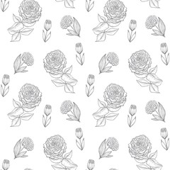 Seamless pattern of hand drawn illustration of flowers. Can be used for fabric, textile design.