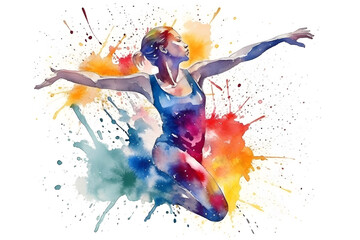 watercolor design of a female olympic gymnast - Generative AI - obrazy, fototapety, plakaty