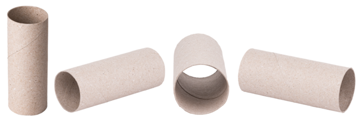 Set of empty used toilet paper rolls made of recycled paper or gray cardboard isolated on transparent background png design element