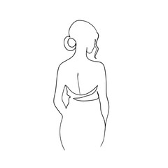 Beautiful young woman in a bath towel or evening dress.Stock  illustration. One line.