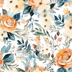 Elegant watercolor floral pattern with vintage allure, showcasing delicate blooms in soft pastels, complemented by aged textures. Perfect for timeless designs.