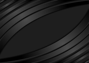 Black glossy waves abstract corporate geometric background. Vector graphic design