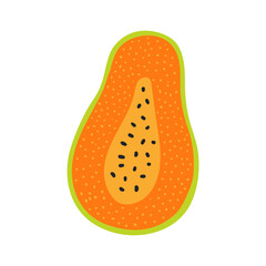 Tropical fruit papaya hand drawn illustration. Cartoon style flat design, isolated vector. Summer food, exotic fruit, seasonal print, menu element, holidays, vacations, beach, pool party