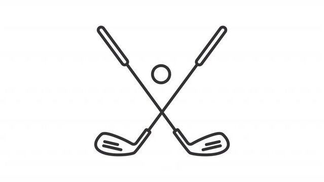 Sports games line animation. Sportive equipment. Golf and hockey. Baseball and lacrosse. Seamless loop HD video with alpha channel on transparent background. Outline motion graphic animation
