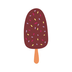 Chocolate covered ice cream bar hand drawn illustration. Cartoon style flat design, isolated vector. Summer food, seasonal print, menu element, holidays, vacations, beach, pool party, gelato