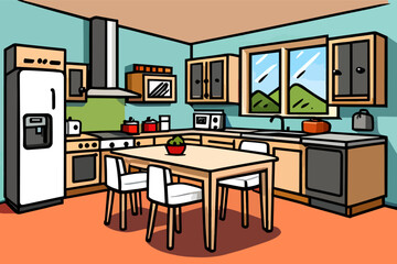 Vector design in flat style, a simple kitchen and dining table