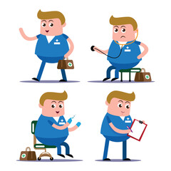 emotion cute vector, illustration flat cartoon character set of doctor working.