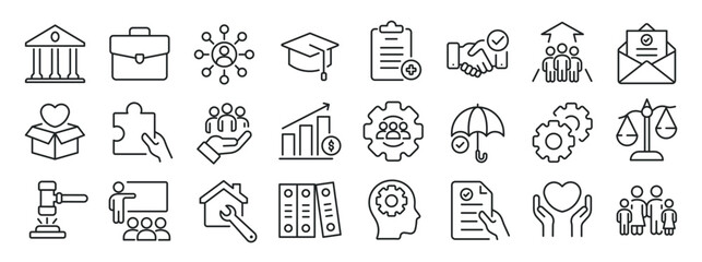 Social policy thin line icons. Editable stroke. For website marketing design, logo, app, template, ui, etc. Vector illustration.