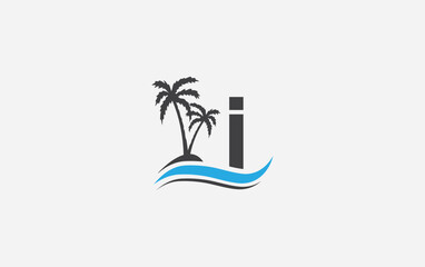 Beach tree and nature water wave logo design vector with the letter and alphabet, Water color logo vector