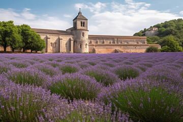  purple lavender garden in front of the castle Generative AI