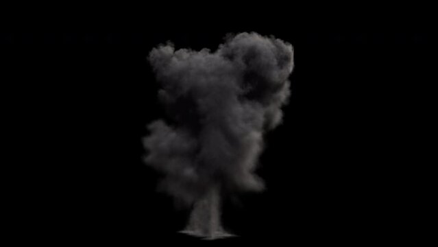 Huge Realistic Explosion with Dark Smoke on a Transparant Background. Side view with the entire explosion in the frame, variation 09.