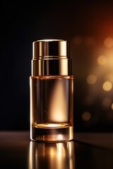 Beautiful bottle perfume in golden colors, generative ai